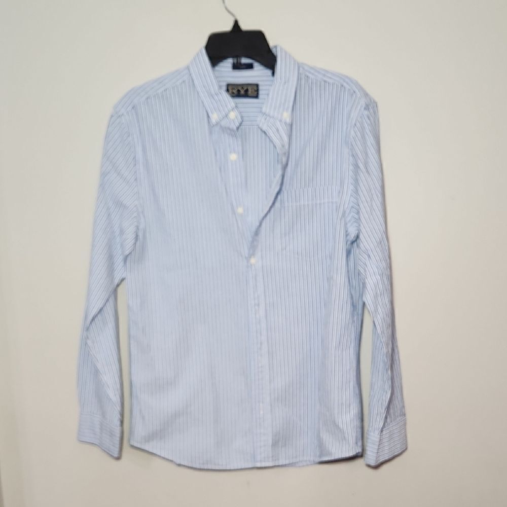 Men's Blue Striped Shirt Rye By Hawker Rye Medium Short